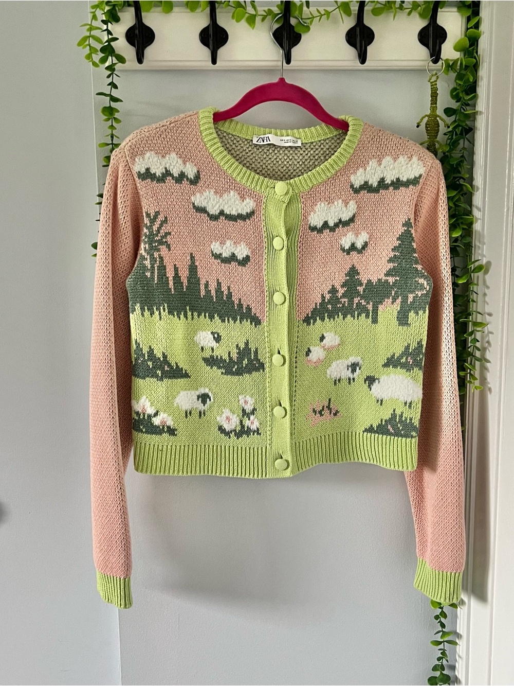Zara Pink & Lime Scenic Knit Cardigan